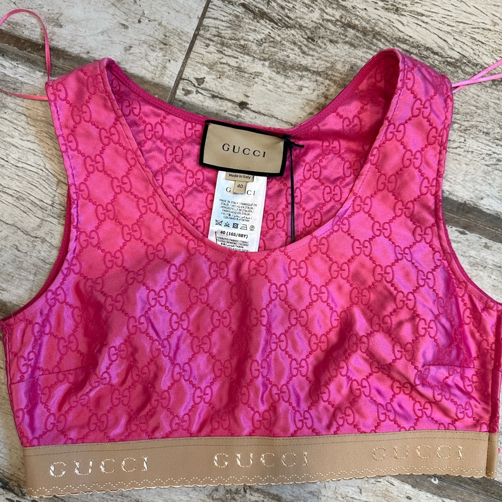 Gucci Women's Pink Monogrammed Silk Top